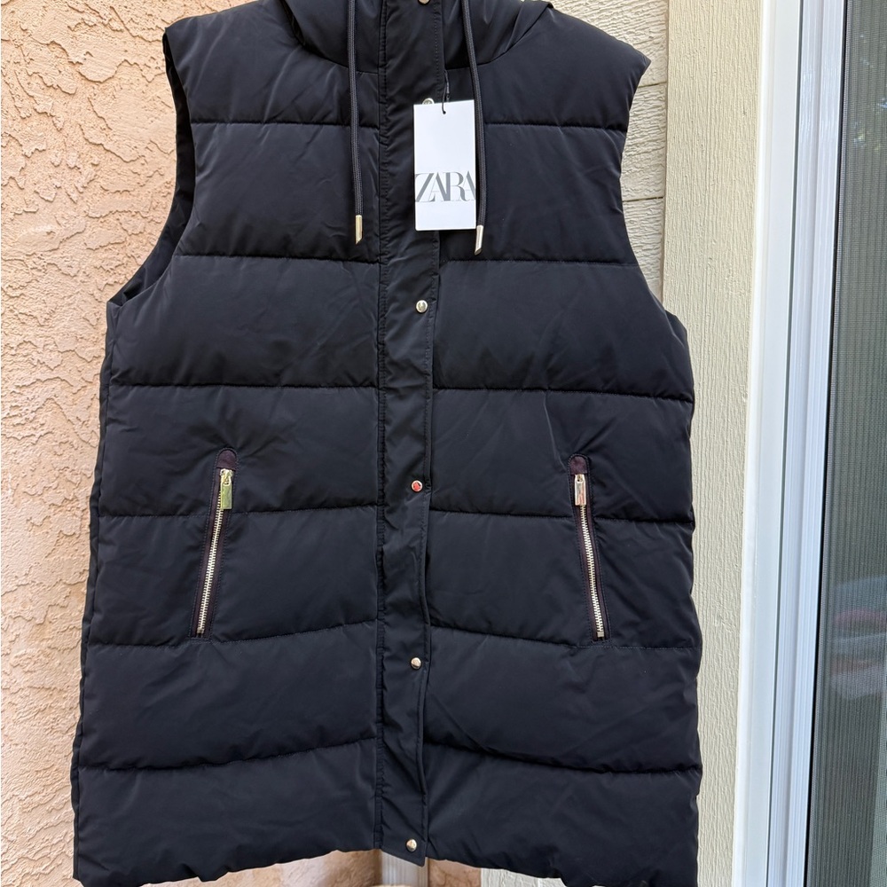 Zara Long Black Puffer Vest